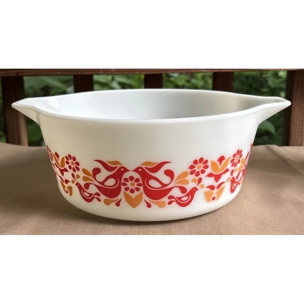 Vintage Pyrex Friendship Mixing Bowl 2.5 Qt Nesting Bowl White Orange Red Birds